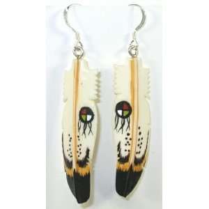 Carved Bone Feather Earrings