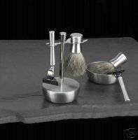 Shaving Shave Set Mach 3 Razor Badger Brush w/Stand on Soap Dish