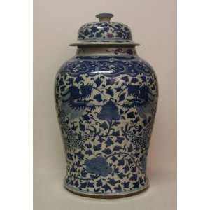  18 Blue and White Porcelain Dragon Temple Jar