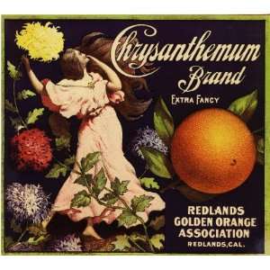  Redlands Chrysanthemum Orange Citrus Fruit Crate Box Label 