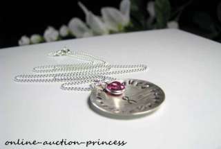   Hand Stamped BREAST CANCER AWARENESS Crystal Necklace CUSTOM  