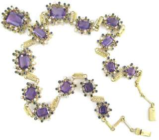 Ladies 18K Gold Amethyst Diamond Sapphire Necklace  