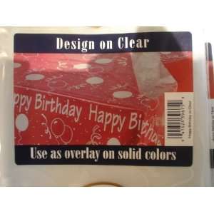   Birthday White Printed on Clear Table Cover Party Supply 51in x 108in