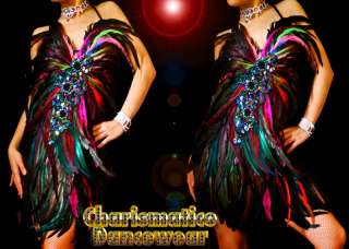 Rainbow Feather SAMBA SALSA BURLESQUE DIVA dance dress  