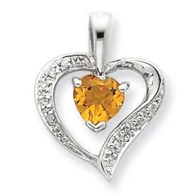 New Sterling Silver Citrine .03ct Diamond Heart Pendant  