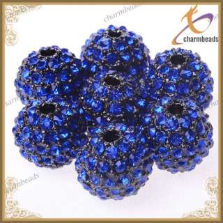 12MM Blue Disco Balls Black Metal Jewelry Spacer Findings Loose Charm 