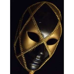  Halloween Mask Full Face Mardi Gras Harlequin Black & Gold 