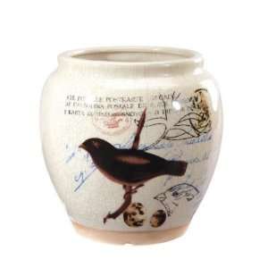  Cbk 12522 Vase Retro Bird Postcarddesign Matte Rimmed Base Crackle 