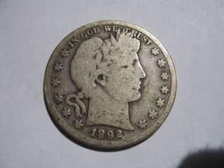 1892 S Barber or Liberty Head Half Dollar Coin  