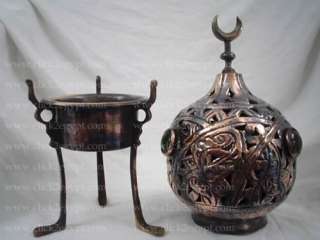 Egyptian / Arabic Handmade Brass Jeweled Incense Burner  
