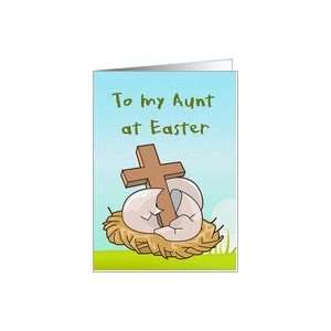  Happy Easter wooden cross and easter eggs Aunt Card 