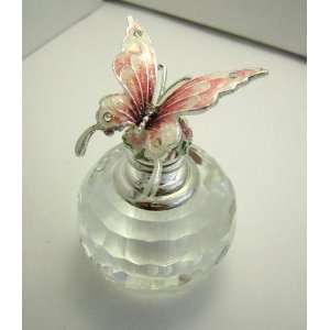    Pink Butterfly Garden Crystal Perfume Bottle 