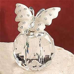   White Jeweled Butterfly On Crystal Perfume Bottle 