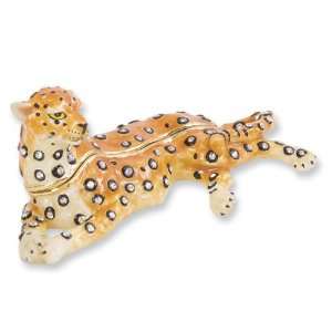  Enameled & Crystal Leopard Trinket Box Jewelry