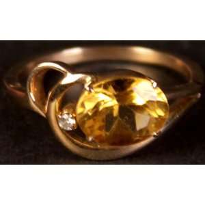  Fine Cut Citrine Ring with Diamond   18 K Gold Everything 