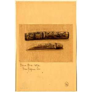  1878 Japanese Print . Knife or short sword with sheaf 