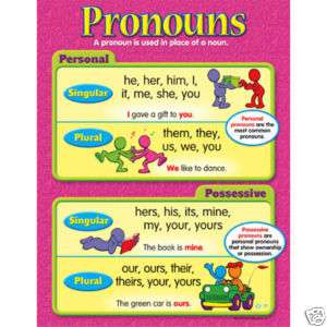 PRONOUNS Parts of Speech Grammar Trend Poster Chart NEW  