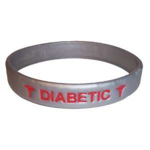  Diabetic Medical ID Wristband Silver with Red Color Fill 