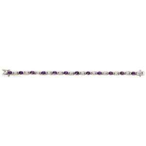   Silver Bracelet Amethyst Ovals Diamond Accent Hugs Links Jewelry