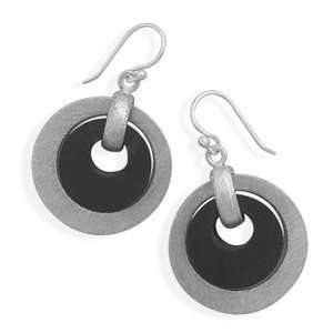 Double Circle Wood and Brushed Sterling Silver Earrings 25mm