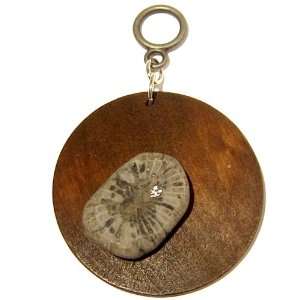  Fossil Pendant 02 Coral Gray Stone Brown Wood Circle Rock 