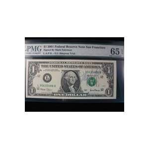  Signed Fuhrman, Mark $1 2001 Federal Reserve Note San 