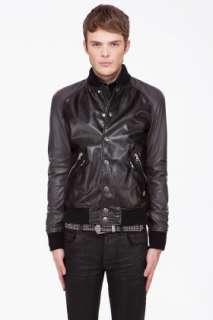 Pierre Balmain Black Leather Bomber Jacket for men  