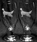 English Setter Dog Etched Footed Goblet Glass Set of 2
