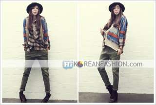 hi korean fashion*Ethnic Womens VTG Wool Stripes Cardigan Sweater Knit 