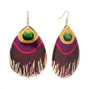 Mudd Gold Tone Bead Peacock Teardrop Earrings