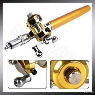 Mini Pocket Pen Fishing Rod + Gold Reel + Line Gift Set  
