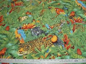 Fleece Fabric~JUNGLE Panther Cheetah Parrot ~ BTY  