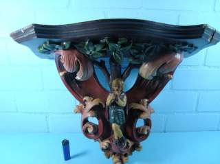 GORGEOUS 19TH CENTURY POLYCHROME CARVED WALL SHELF  