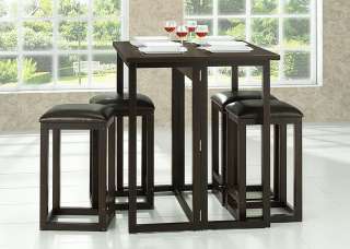 Small Wenge Collapsible Wood Bar Bistro Pub Square Table w/ Stools Set 