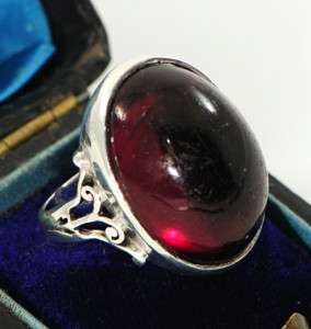 Antique Arts & Crafts Silver & Red Glass Ring c1915  
