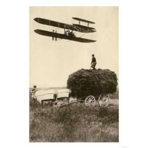 Wright Airplane over a Hayfield in France, 1908, Flown by Wilbur 