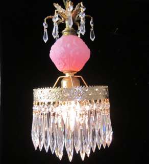 Hanging pendant Glass Lamp Chandelier Fenton satin Pink  