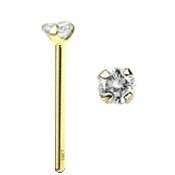 14KT Gold Nose Stud Ring L Bend 2.5mm Real Diamond 20G  