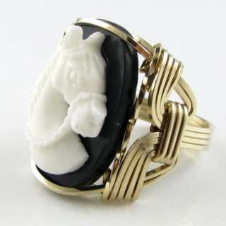   Cow Bone Horse Head Cameo Ring 14K Rolled Gold Custom Jewelry  