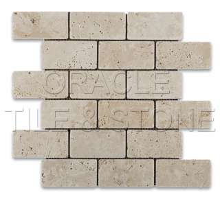 Ivory Travertine 2 X 4 Tumbled Brick Mosaic Tile Mesh  