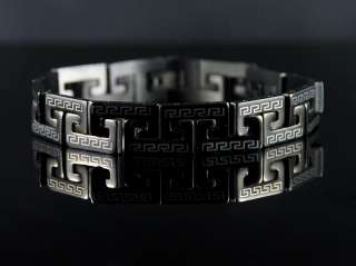b468 Black Greek Key Style Stainless steel Bracelet NEW  