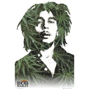  Bob Marley   Leaves   Wood Plaqued Poster (Black) 24x36 
