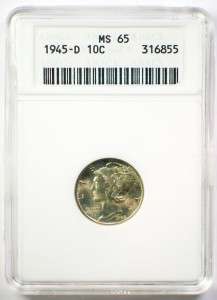1945 D Mercury Dime Silver Coin MS 65  