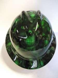 NEW Custom MSA V GUARD Full Brim Hard Hat Green Hades Skull Pattern 