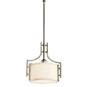   Light Mini Pendant, Antique Pewter with White Linen Fabric Shade Home