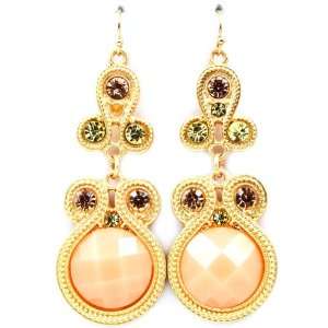 Sparkles Fashion Earring  Peach and Gold Rhinestone Crystal Stone Stud 