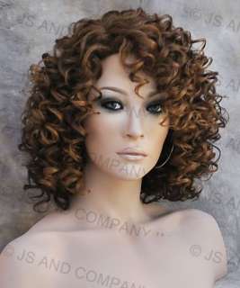 Human Hair Blend wig Short Corkstrew Curly Auburn Brown mix Heat OK 
