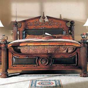   Formal Cherry King Leather Sleigh Bed Marble Bedroom Set NEW  