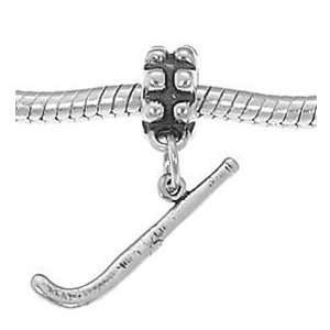    Sterling Silver Field Hockey Stick Dangle Bead Charm Jewelry