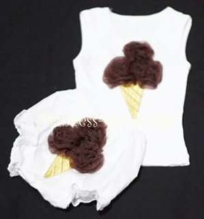 Brown Ice Cream NB Baby Bloomer with Pettitop 2PC Set ONE SIZE